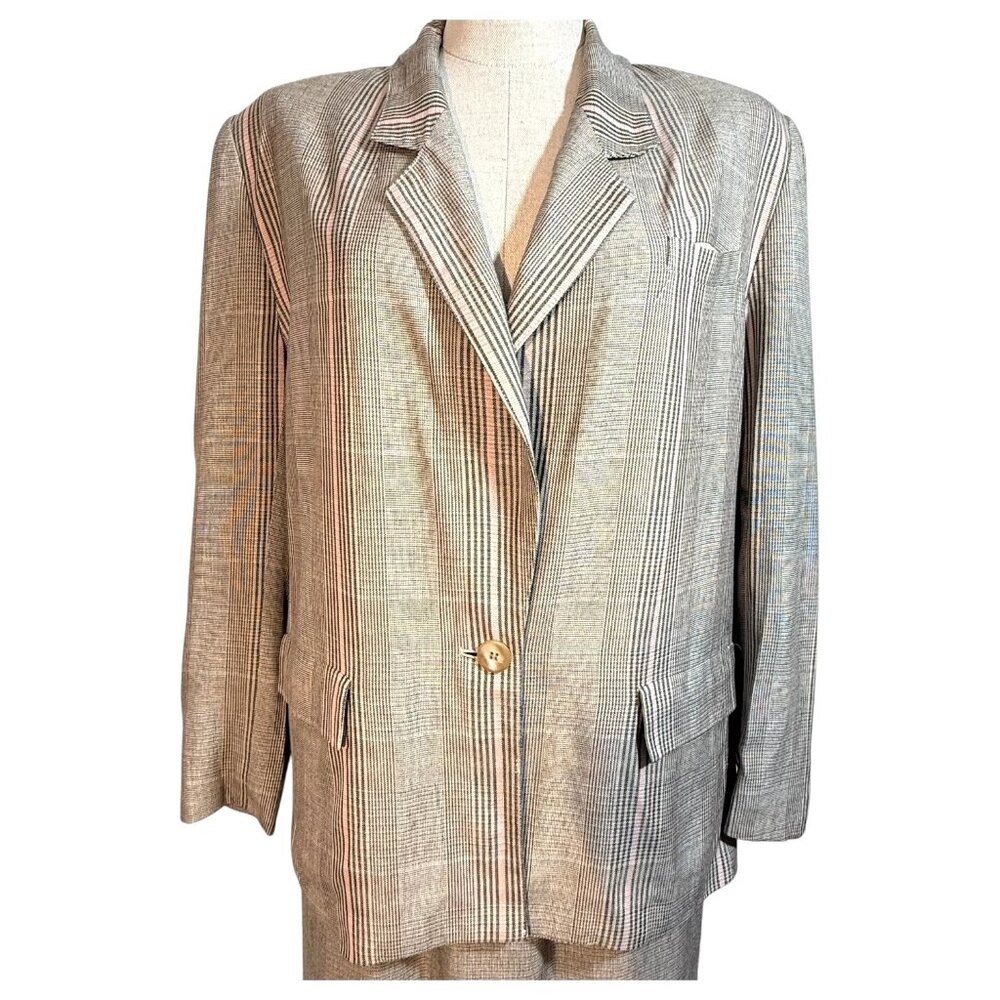 Vintage J Gallery Womens 2 Piece Suit Rayon Linen‎ Size 7/8 One Button Jacket